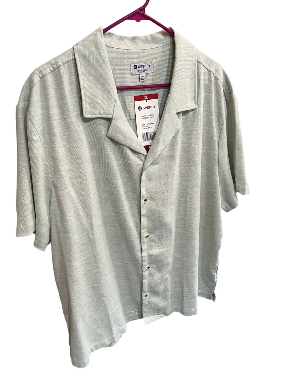 NWT Sperry Men’s Camp Collared Button Down Short Sleeve Shirt - XL - Light Green - Picture 4 of 11